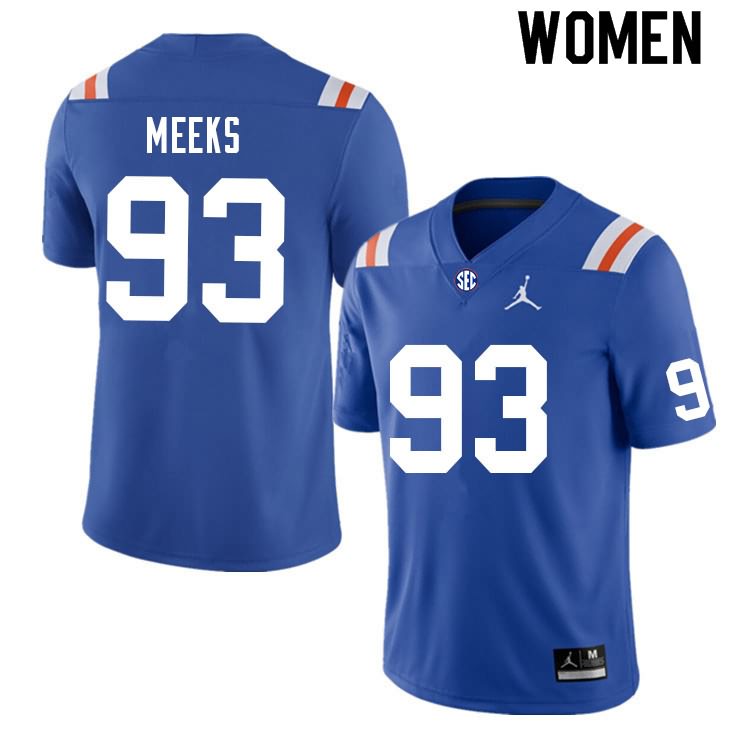 Women's NCAA Florida Gators Dylan Meeks #93 Stitched Authentic Nike Blue Throwback College Football Jersey NRZ5265XC